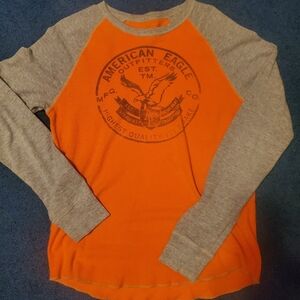 American Eagle Orange and Gray Long Sleeve Shirt